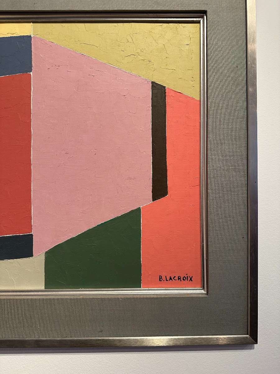 Oil On Cardboard By Bernard Lacroix, Stained Glass Project 1979. -photo-3
