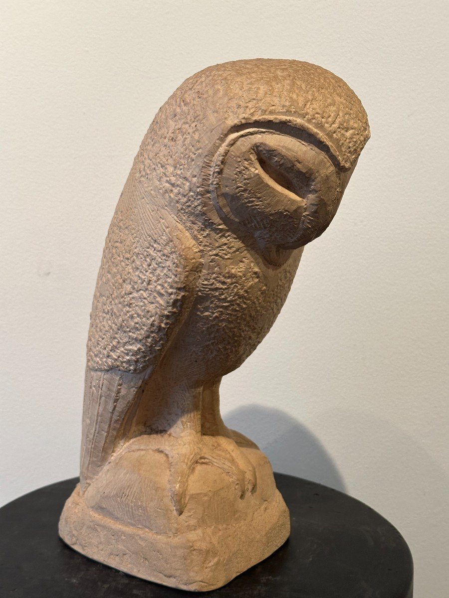 Barn Owl, Terracotta Sculpture By André Abbal Circa 1930-photo-1