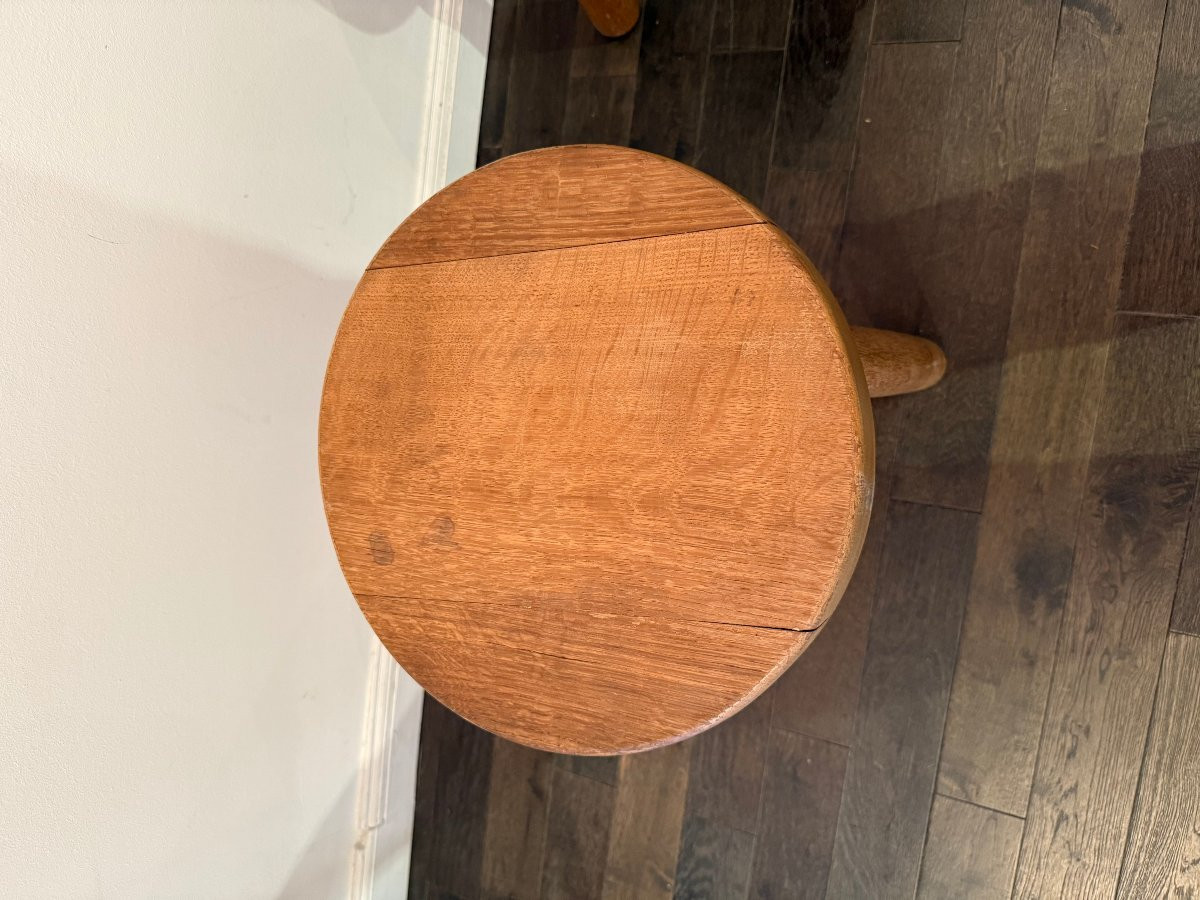 Pair Of Dutch Oak Tripod Stools From The 1960s -photo-1