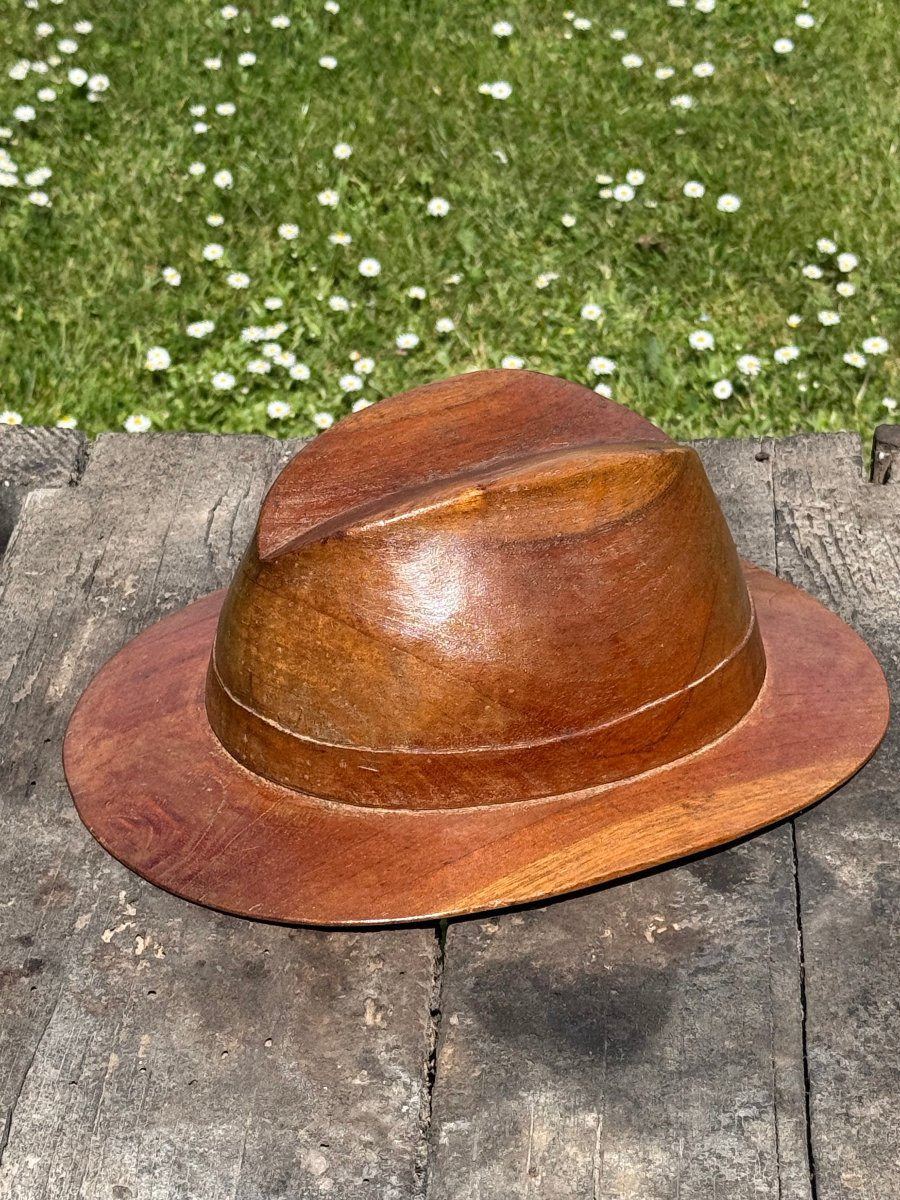 Wooden Sculpture Representing A Borsalino Hat, Italian Work Circa 1960-photo-4