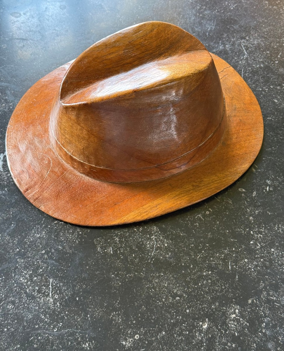 Wooden Sculpture Representing A Borsalino Hat, Italian Work Circa 1960