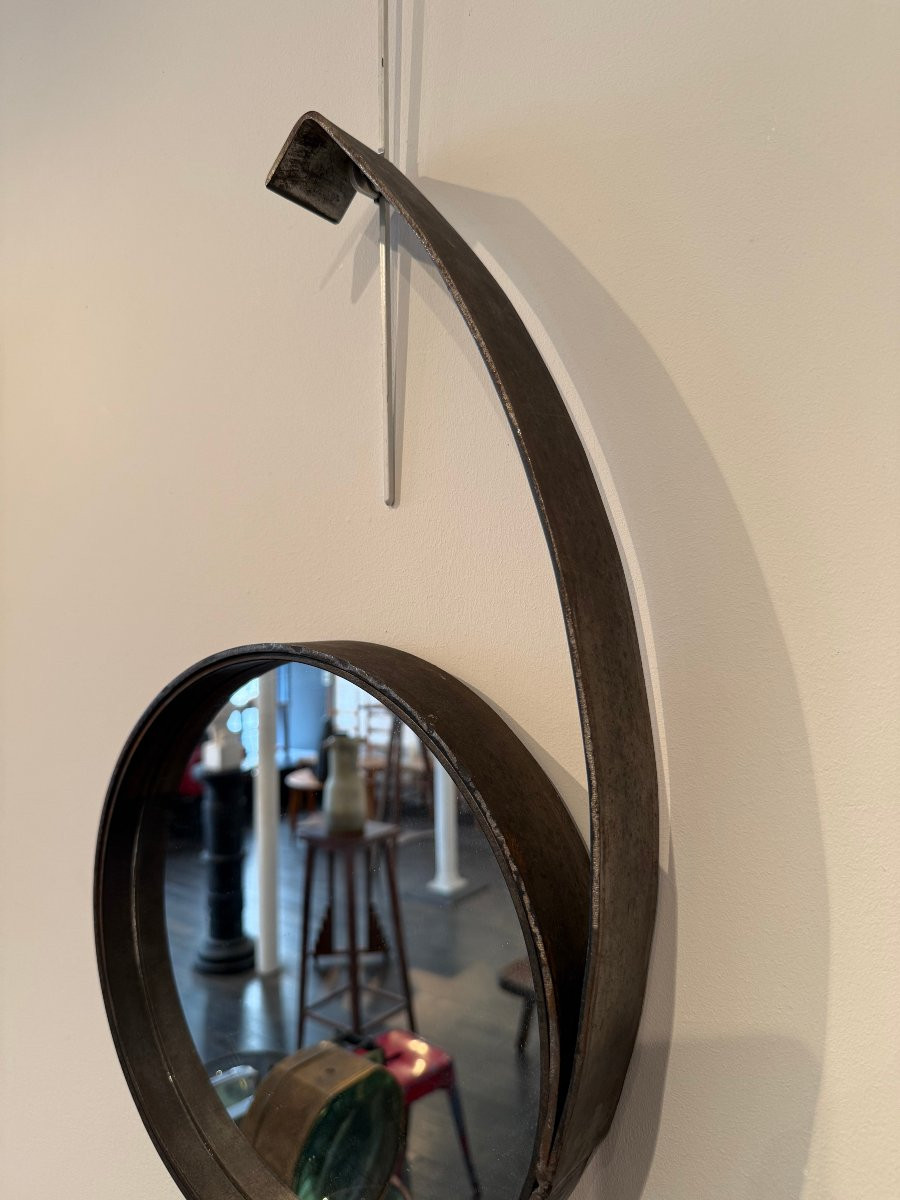 Miroir en acier années 70 dans le gout des réalisations de Maria Pergay -photo-3