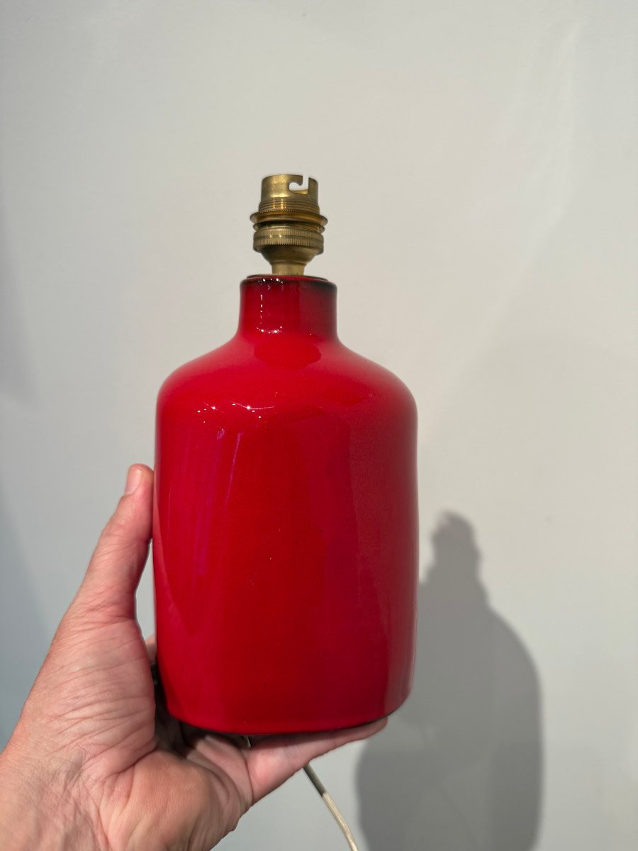 Red Ceramic Lamp By Gerard Hofmann, 1950s. -photo-2