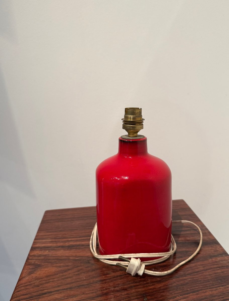 Red Ceramic Lamp By Gerard Hofmann, 1950s. -photo-4