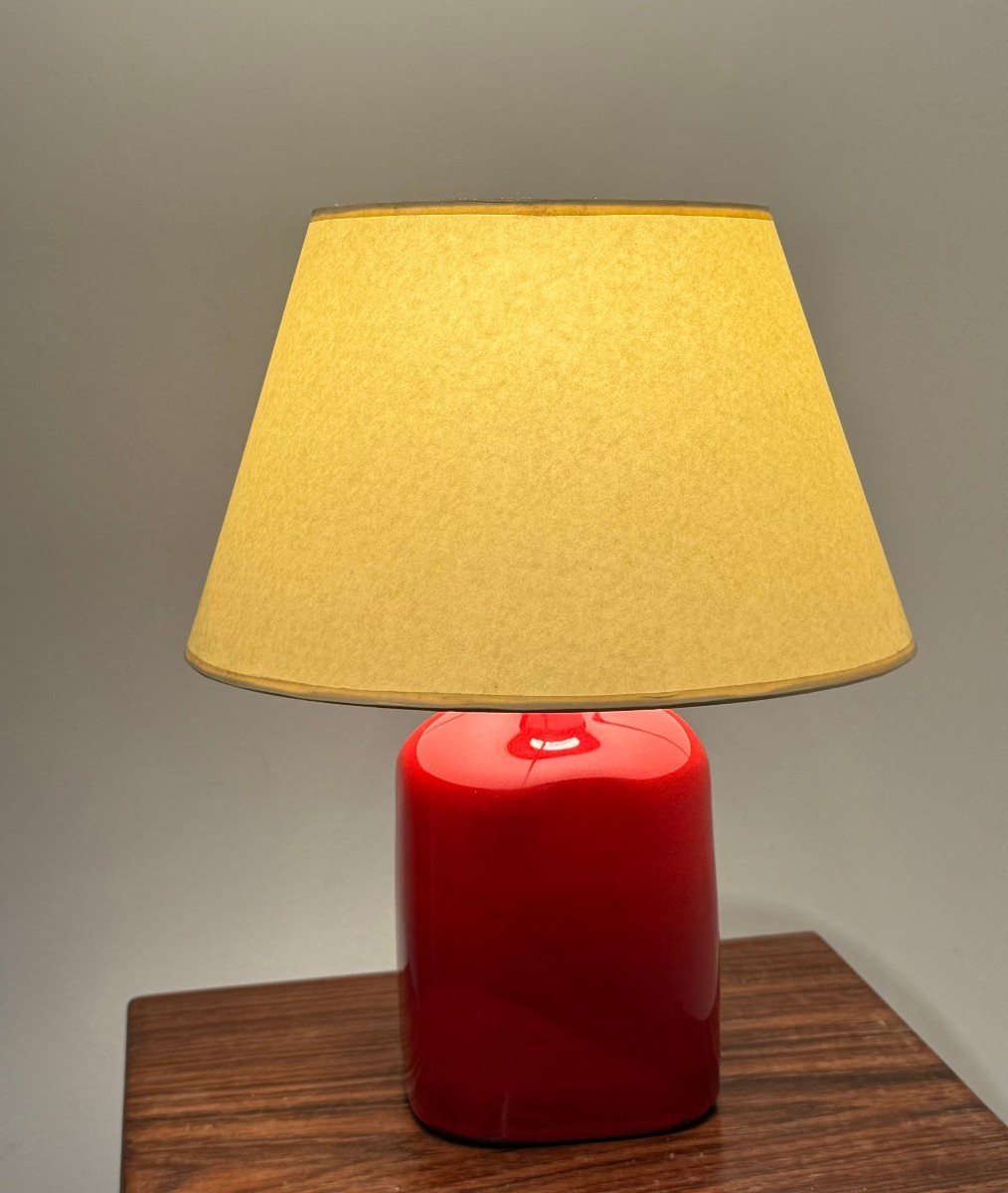 Red Ceramic Lamp By Gerard Hofmann, 1950s. 