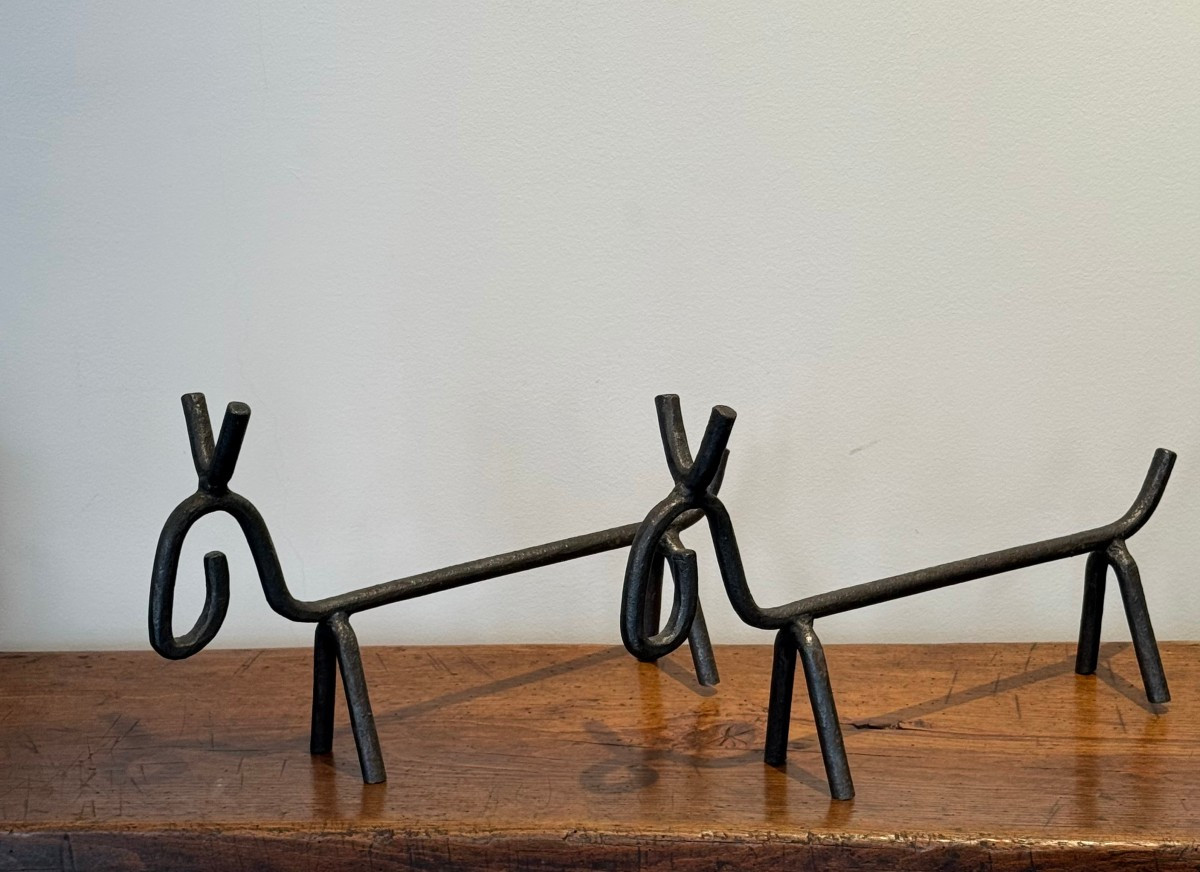 Paire de Chenets modernistes figurant 2 anes, travail catalan vers 1960 