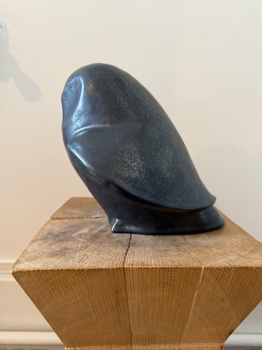 Une chouette en céramique noire -photo-3