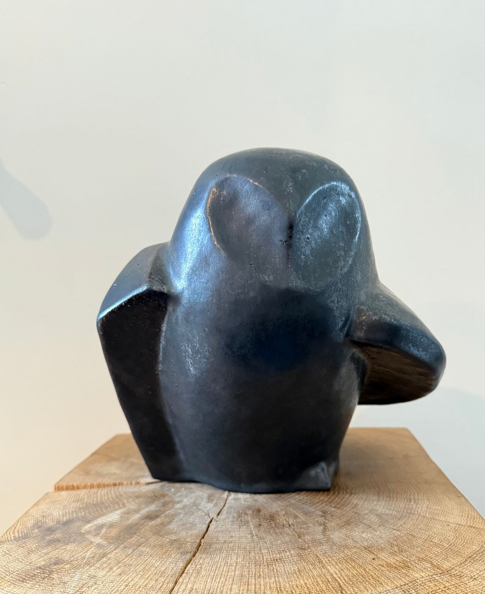 Une chouette en céramique noire -photo-3