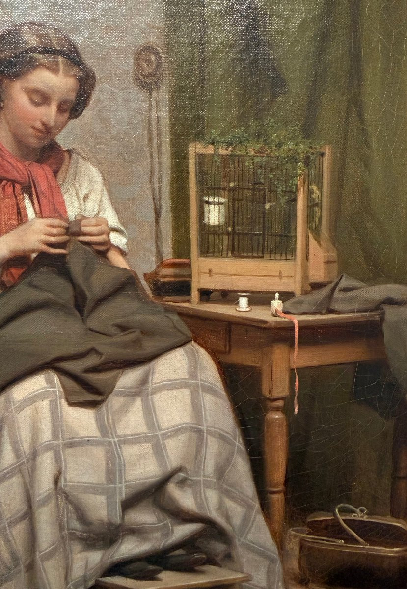 Sewing - Oil On Canvas By Charles Moreau, 1859-photo-4