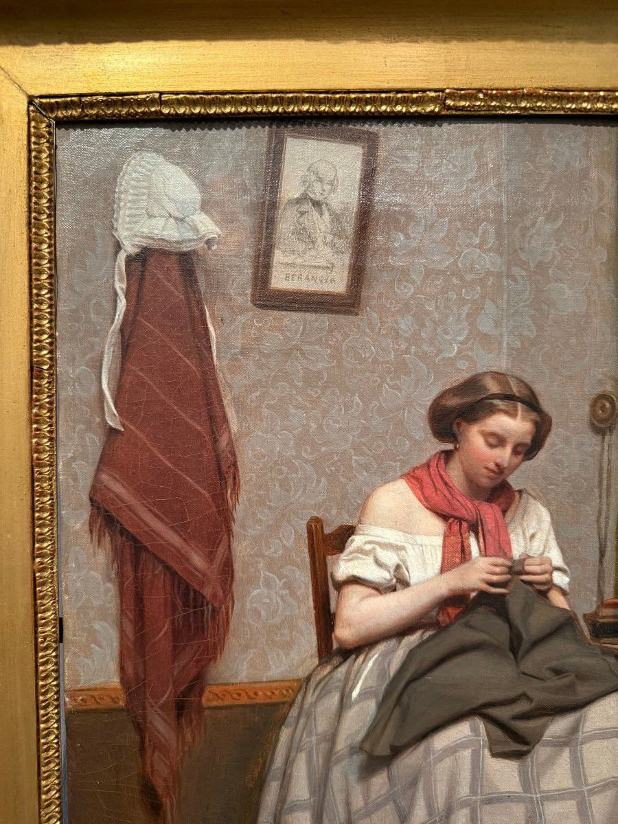 Sewing - Oil On Canvas By Charles Moreau, 1859-photo-1