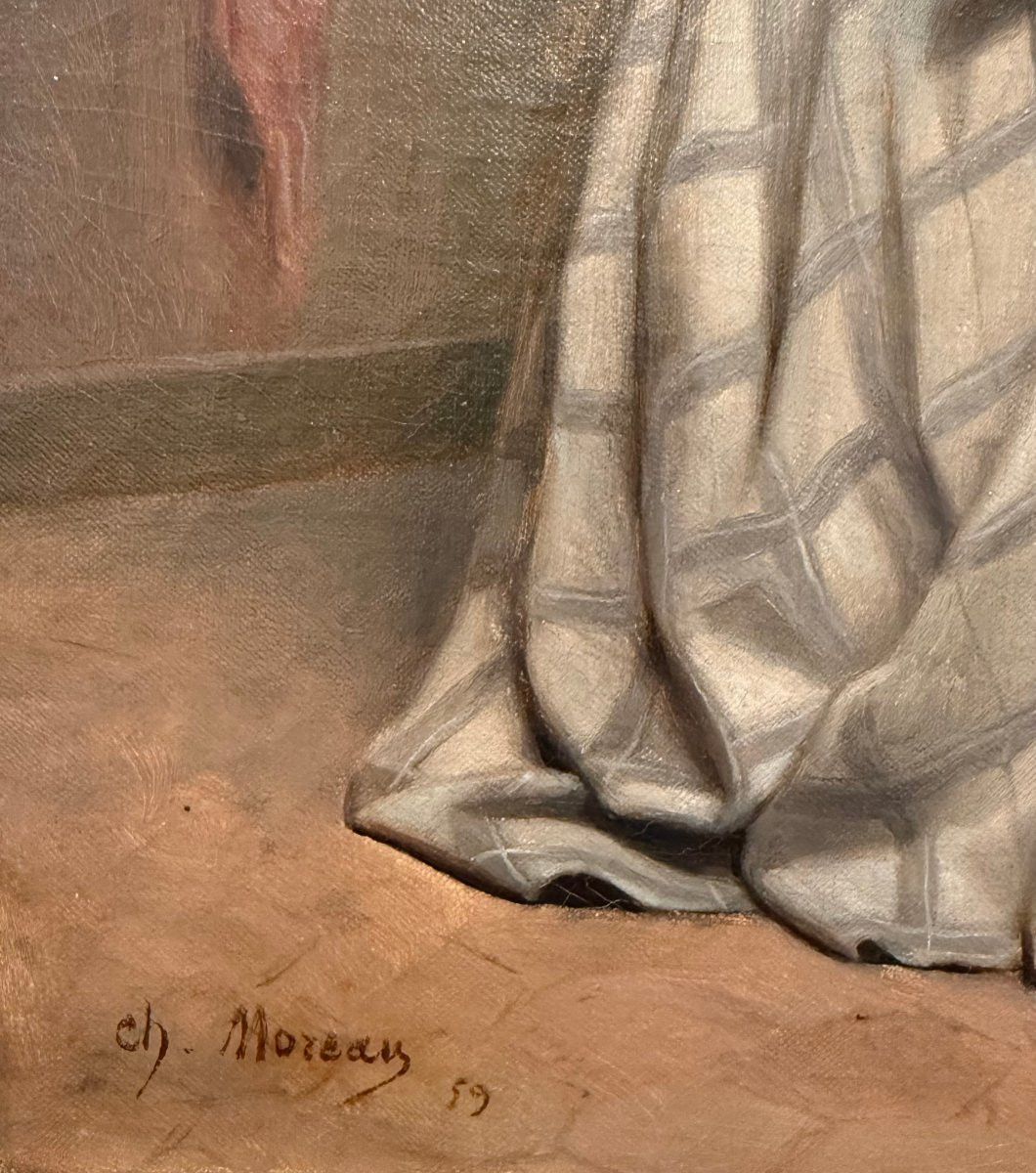 Sewing - Oil On Canvas By Charles Moreau, 1859-photo-3