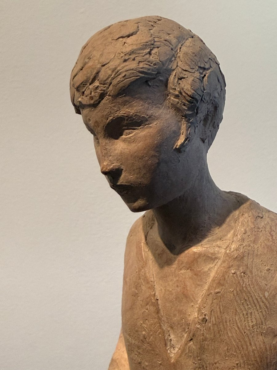 Original Terracotta Sculpture By G. Privat, Circa 1950-photo-4