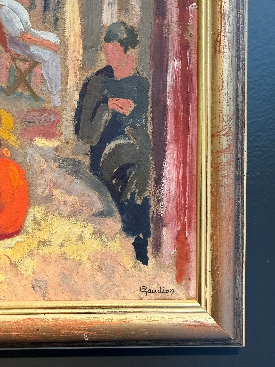 Sur la plage, huile sur carton de Georges Gaudion vers 1920-photo-3
