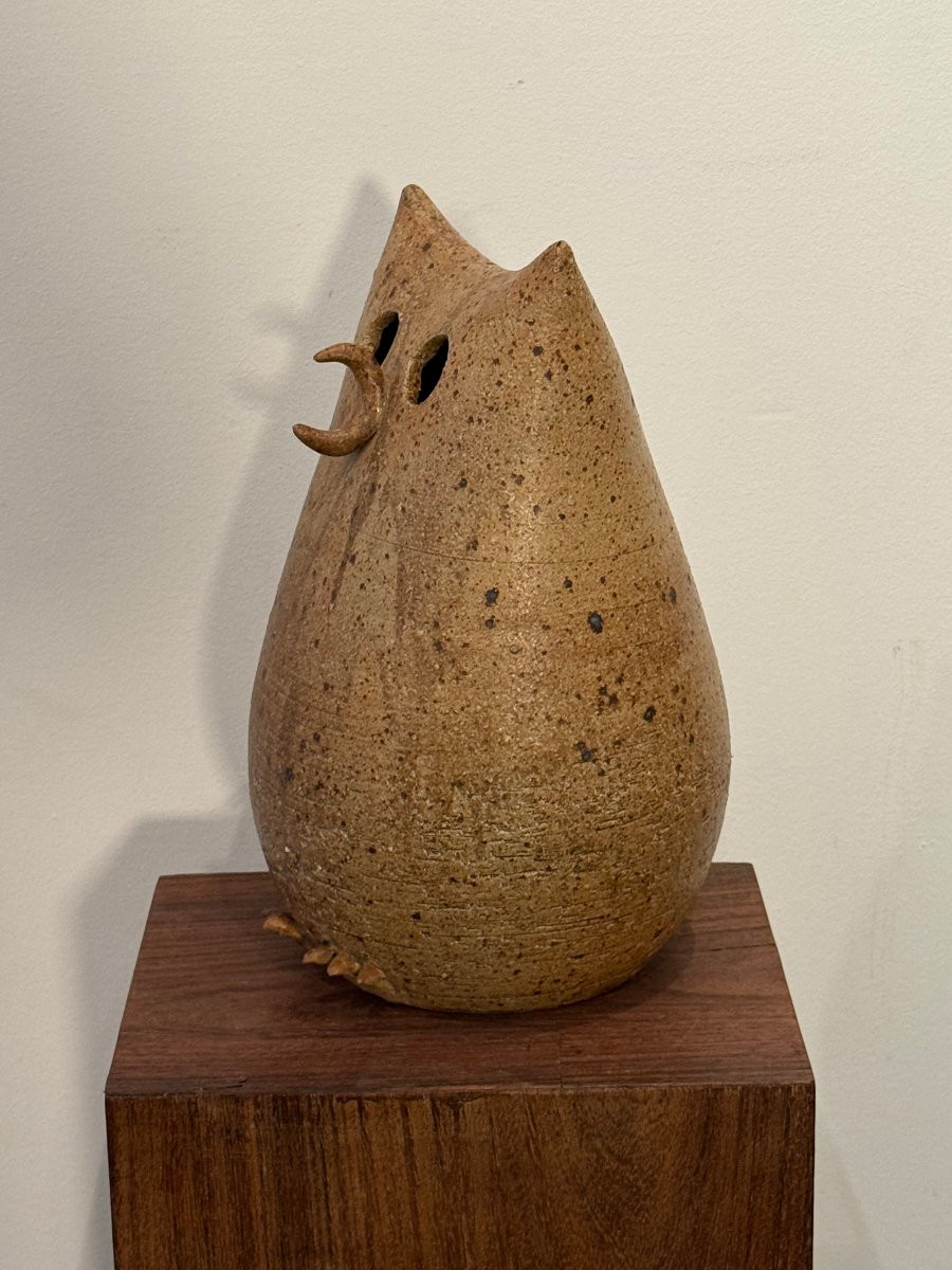 Owl Lamp In Stoneware By Alain Blanchard Circa 1970-photo-3