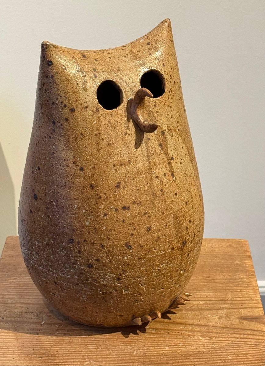 Owl Lamp In Stoneware By Alain Blanchard Circa 1970-photo-2