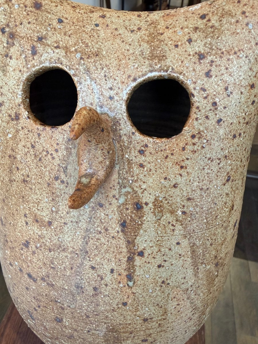Owl Lamp In Stoneware By Alain Blanchard Circa 1970-photo-3