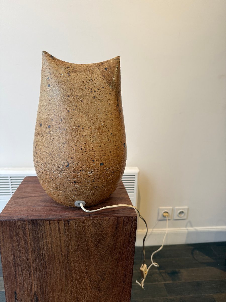 Owl Lamp In Stoneware By Alain Blanchard Circa 1970-photo-6