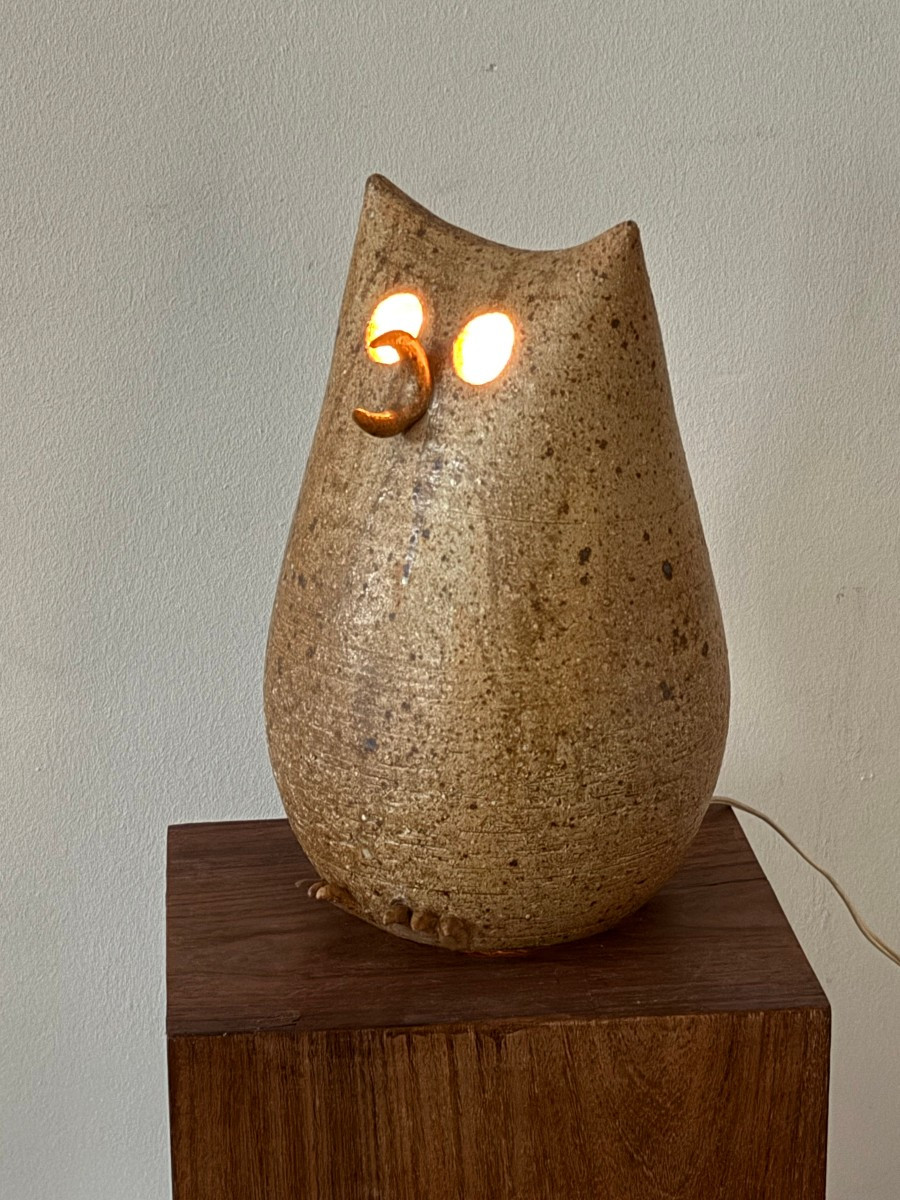 Owl Lamp In Stoneware By Alain Blanchard Circa 1970