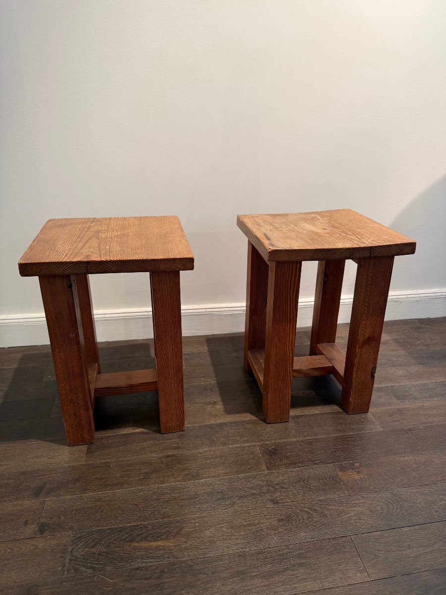 Paire de tabourets en pins des années 60  -photo-2