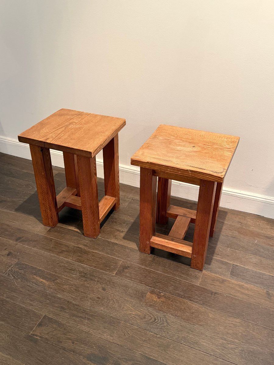 Paire de tabourets en pins des années 60  -photo-3