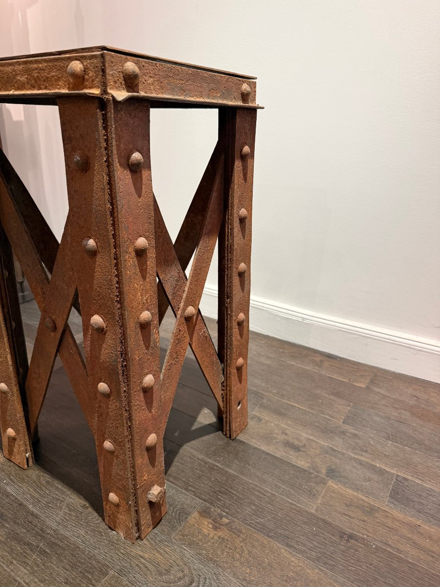 rare sellette industrielle en fer puddlé structure Eiffel , France circa 1900-photo-3