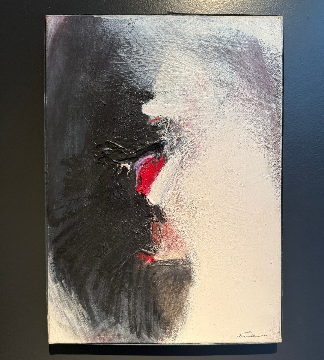 "diolins Rouge", Abstract Oil On Canvas By Jacques Zenatti Dated 1988