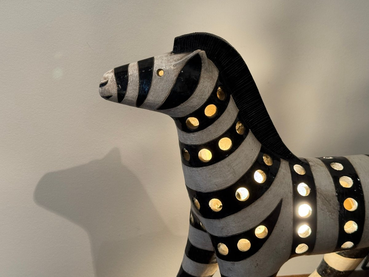 Lampe zébre en céramique -photo-4