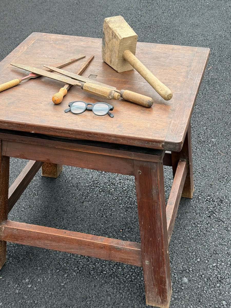 Grosse sellette de sculpteur en chene à plateau pivotant -photo-2