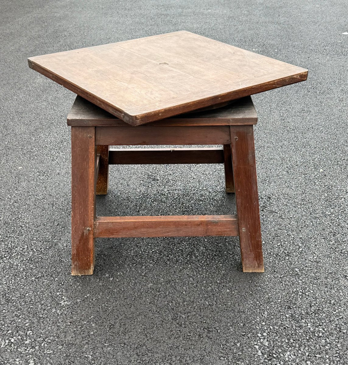 Grosse sellette de sculpteur en chene à plateau pivotant -photo-3