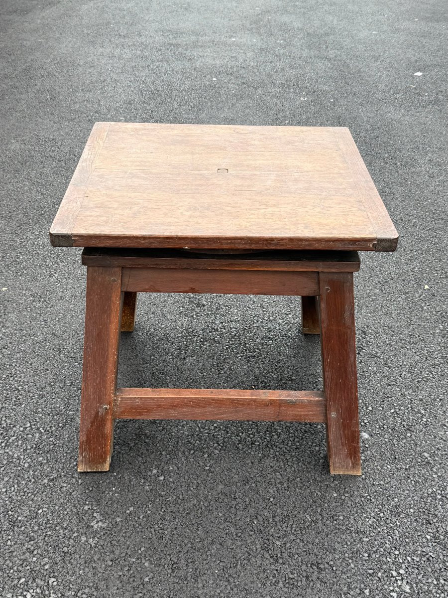 Grosse sellette de sculpteur en chene à plateau pivotant -photo-4