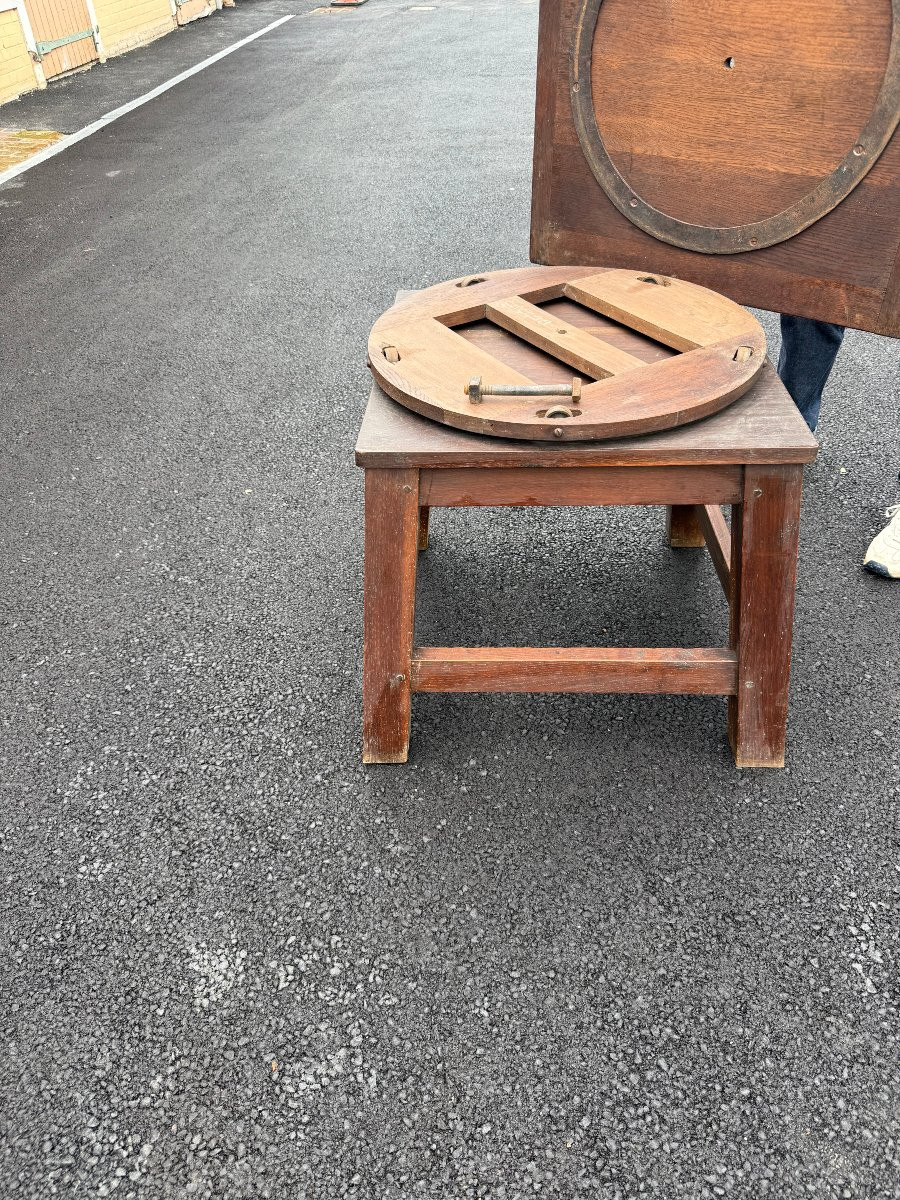 Grosse sellette de sculpteur en chene à plateau pivotant -photo-1