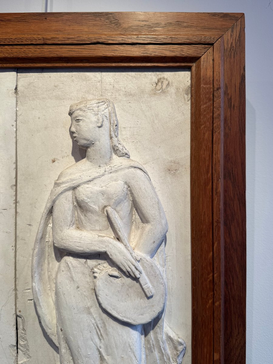Bas relief en platre allégorie de la musique et de la peinture vers 1940-photo-3