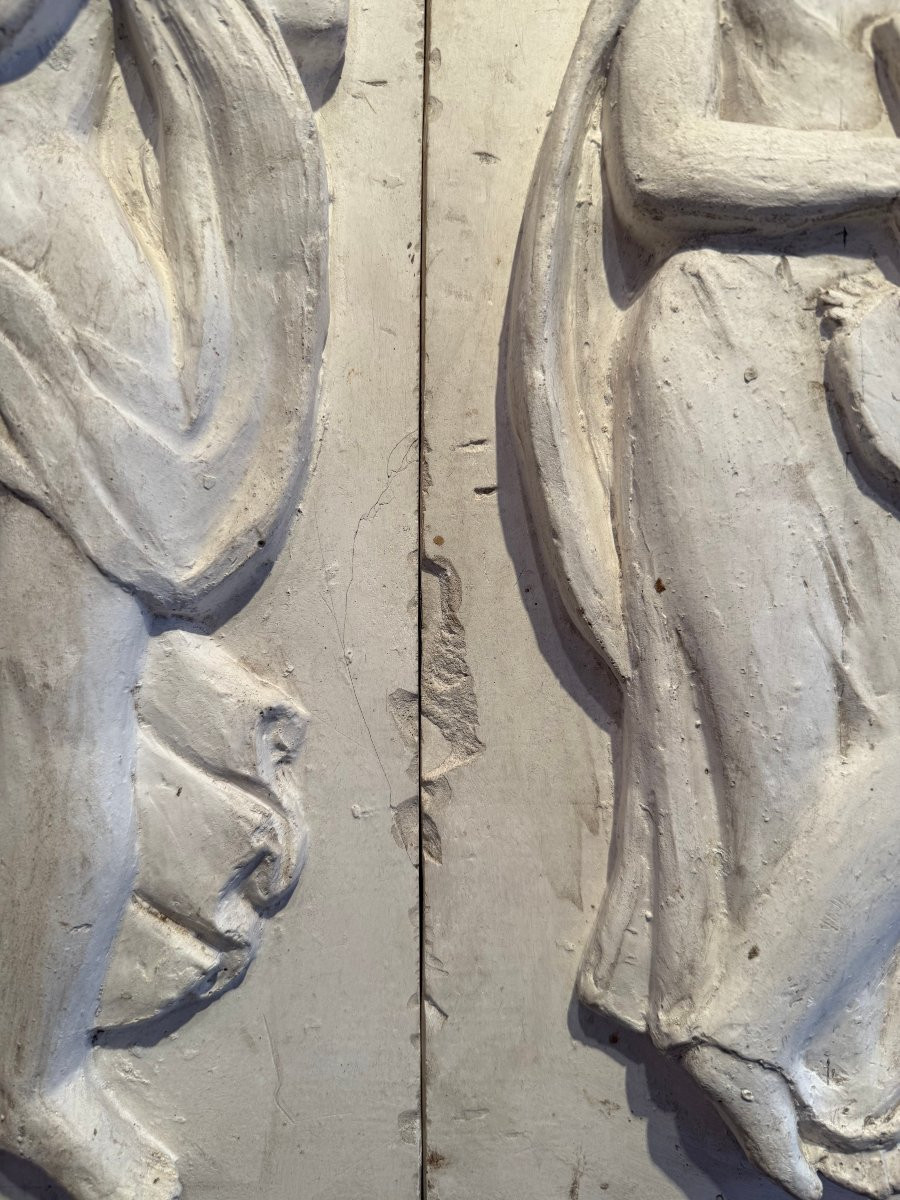 Bas relief en platre allégorie de la musique et de la peinture vers 1940-photo-3
