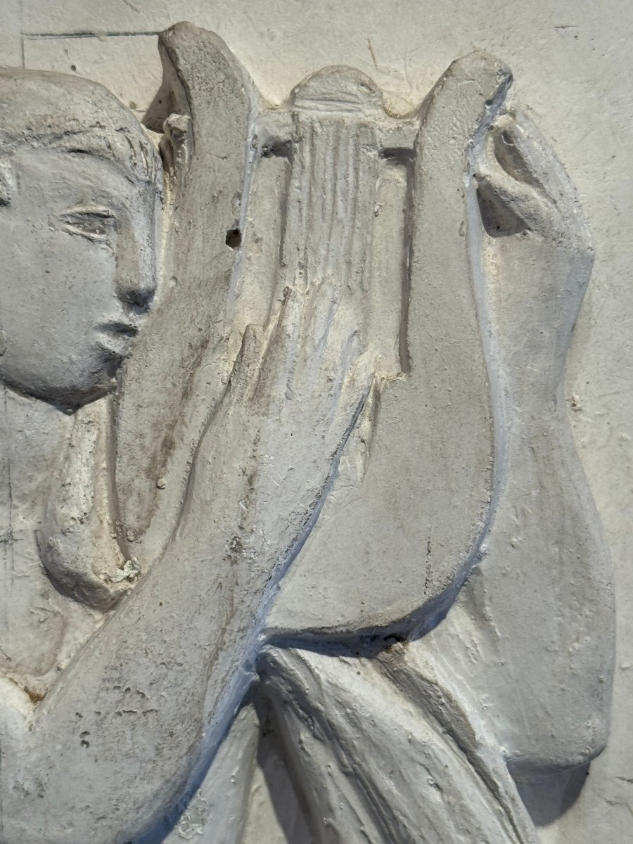 Bas relief en platre allégorie de la musique et de la peinture vers 1940-photo-4