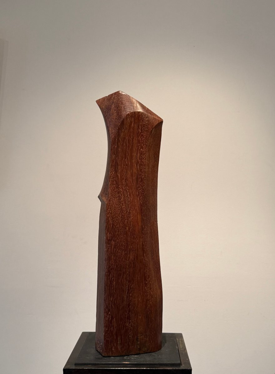 grande sculpture abstraite en bois exotique monogrammée et datée 72-photo-2