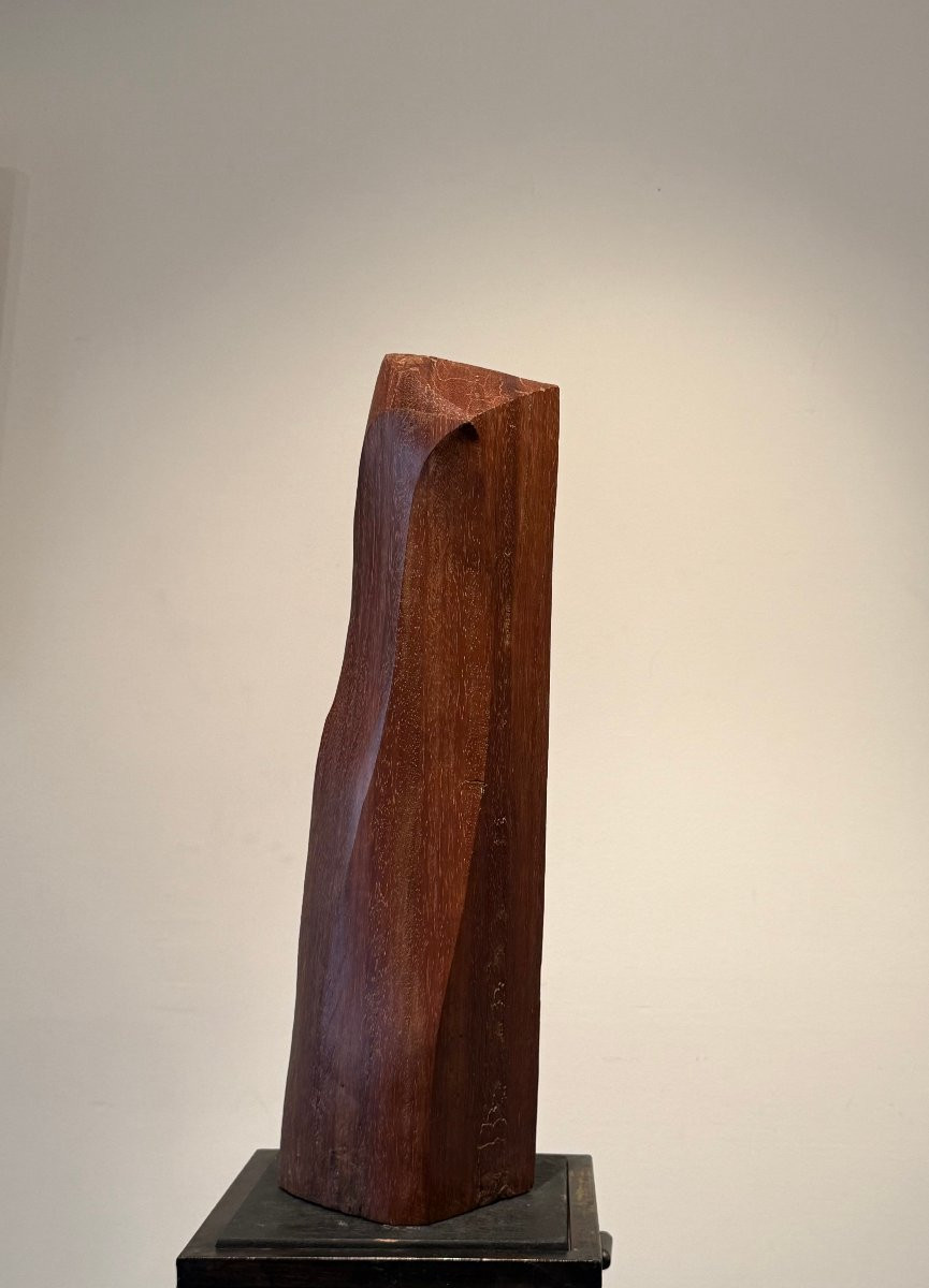 grande sculpture abstraite en bois exotique monogrammée et datée 72-photo-3