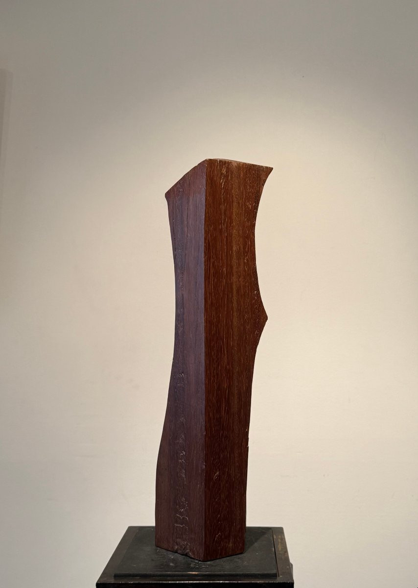 grande sculpture abstraite en bois exotique monogrammée et datée 72-photo-1