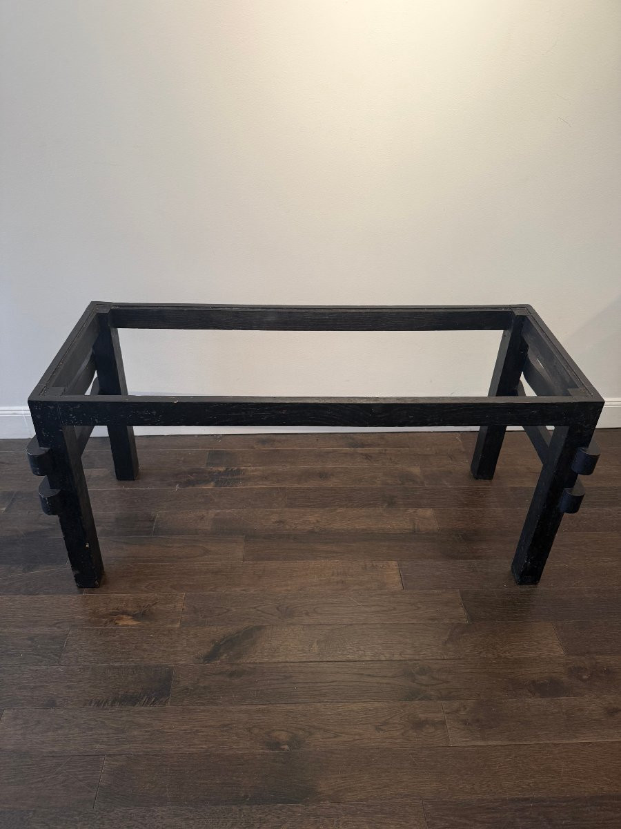 table basse en bois noircit, plateau manquant, vers 1940 -photo-4