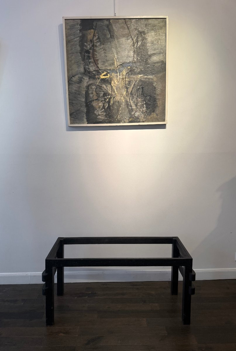 table basse en bois noircit, plateau manquant, vers 1940 -photo-7