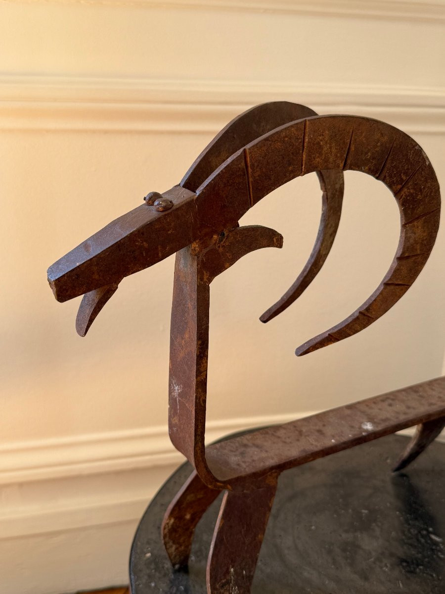 Pair Of Andirons Featuring 2 Ibexes, France Circa 1950-photo-1