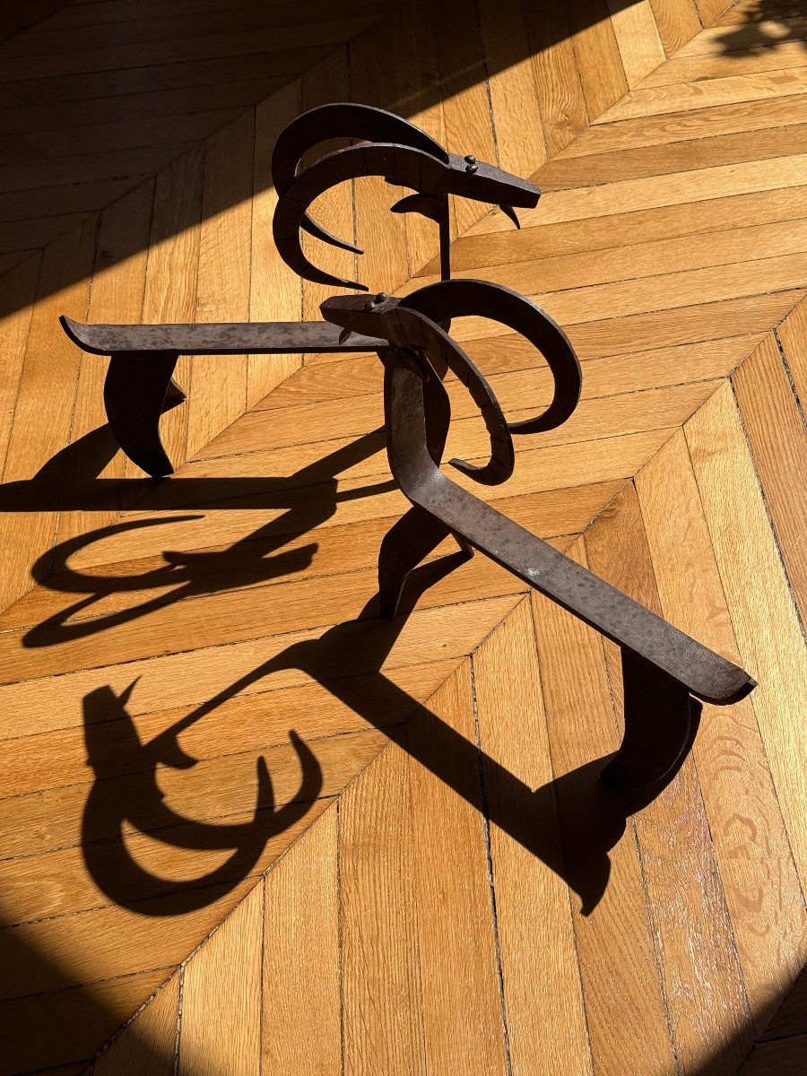 Pair Of Andirons Featuring 2 Ibexes, France Circa 1950