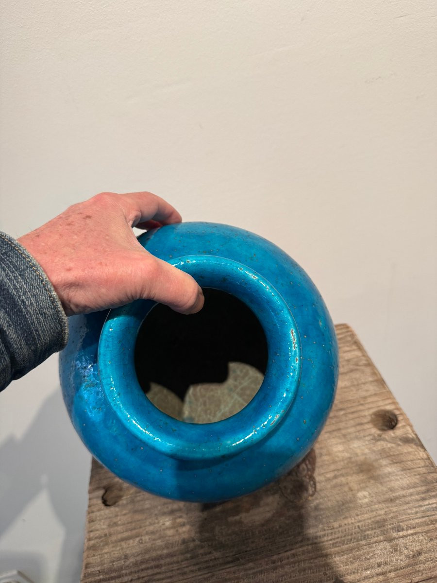 vase en céramique bleu Lachenal -photo-3