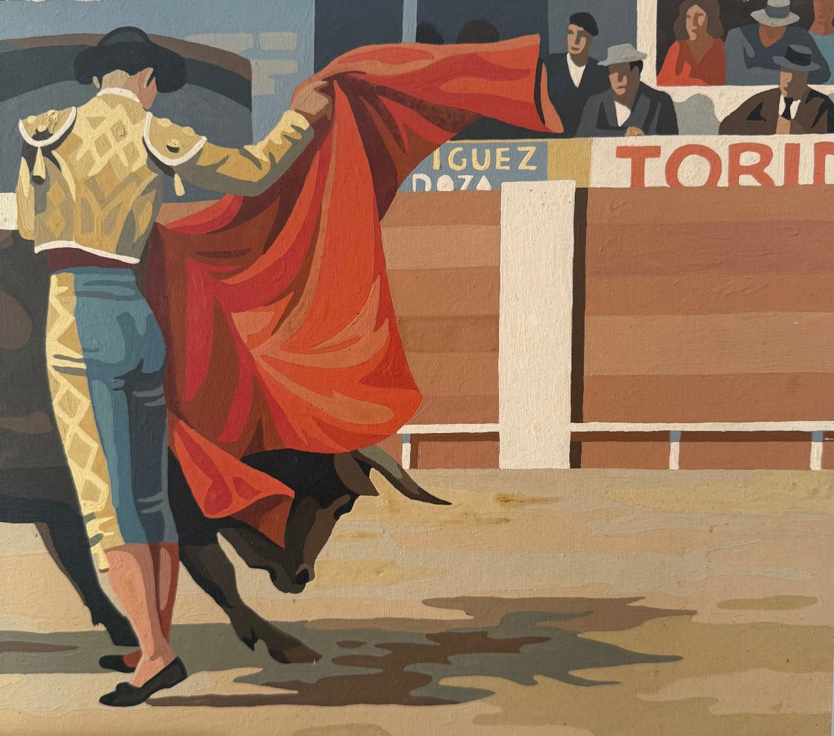 The Bull Fight , Stencil On Cardboard Circa 1950-photo-2