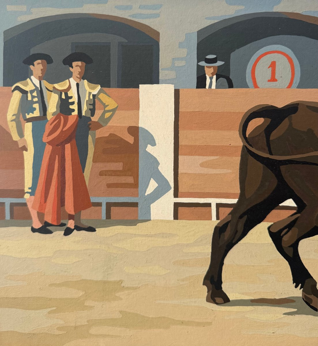 The Bull Fight , Stencil On Cardboard Circa 1950-photo-4