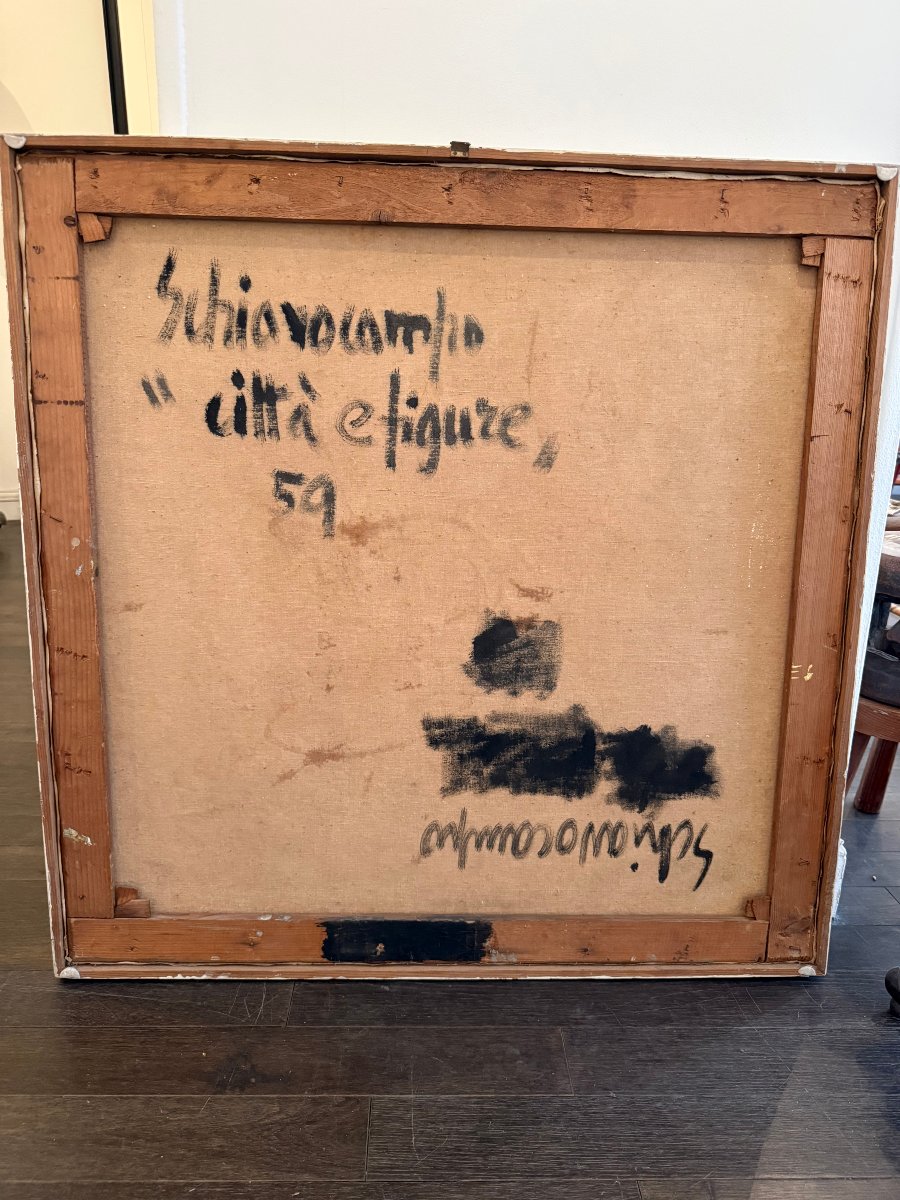 Abstract Painting By Paolo Schiavocampo,  Signed And Dated 1959-photo-3