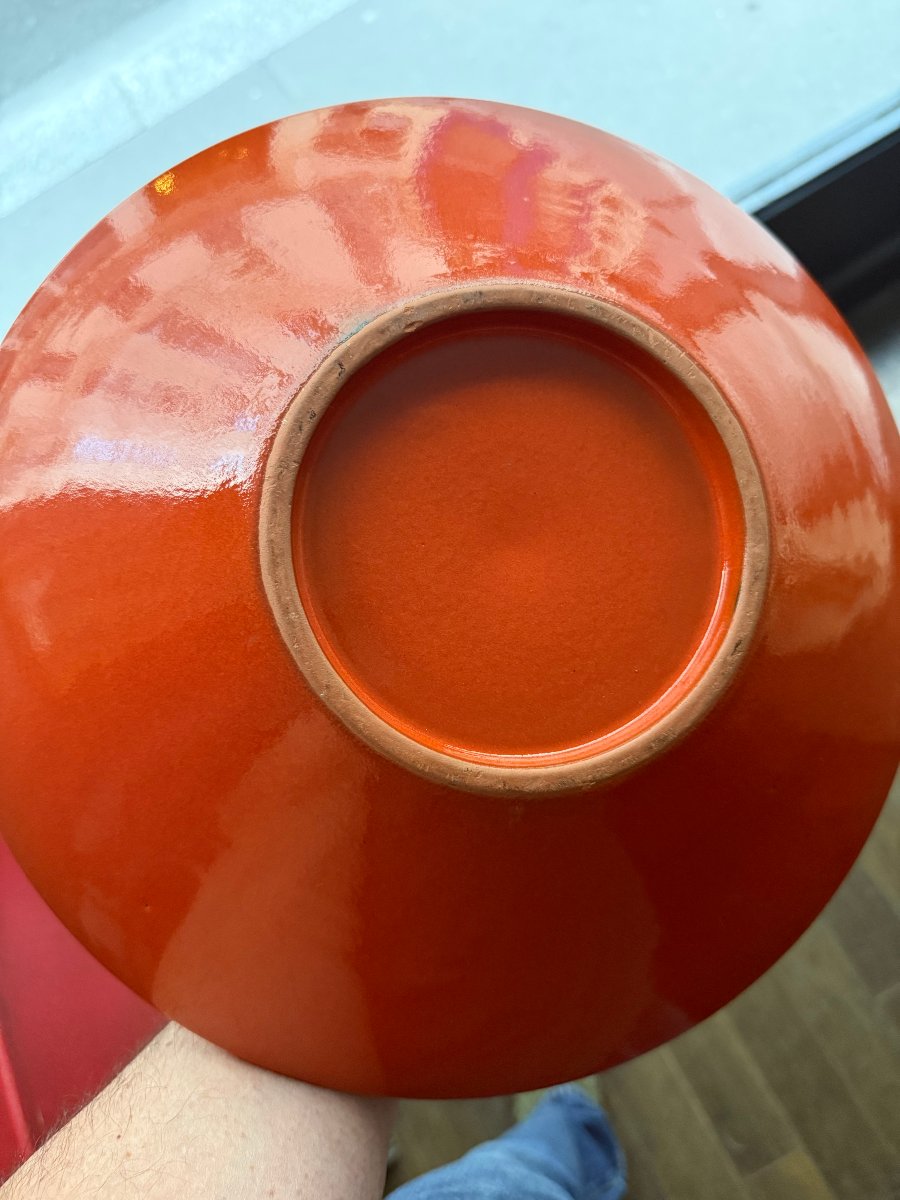 vase en ceramique orange vers 1960 de forme conique  -photo-2