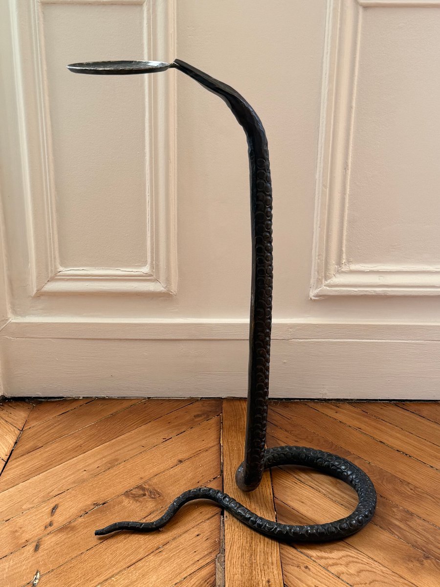 Bronze Candlestick Depicting A Stylized Snake, Circa 1930-photo-2