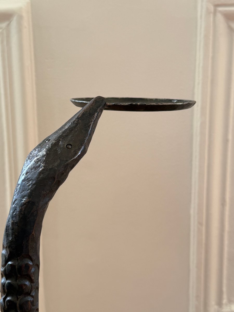 Bronze Candlestick Depicting A Stylized Snake, Circa 1930-photo-3