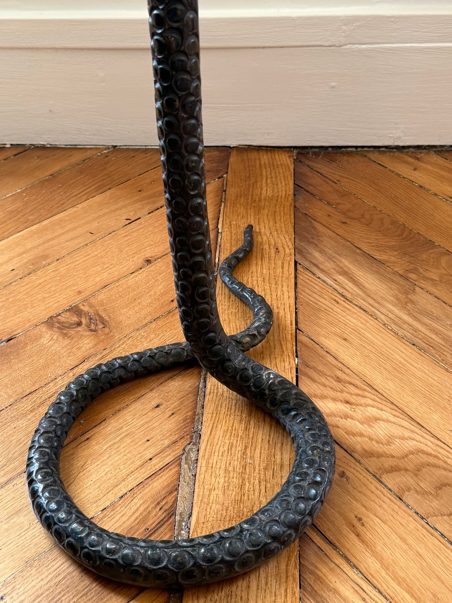 Bronze Candlestick Depicting A Stylized Snake, Circa 1930-photo-2