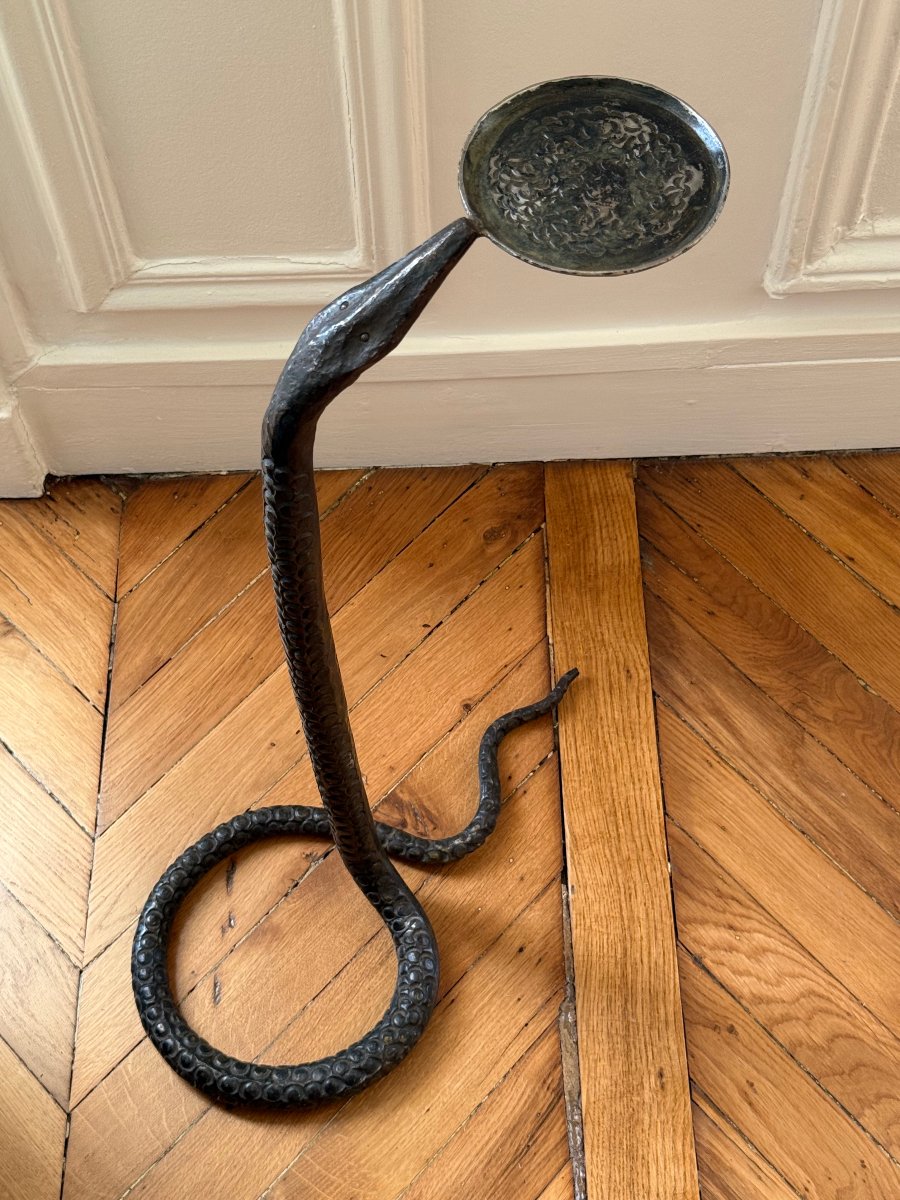 Bronze Candlestick Depicting A Stylized Snake, Circa 1930-photo-3